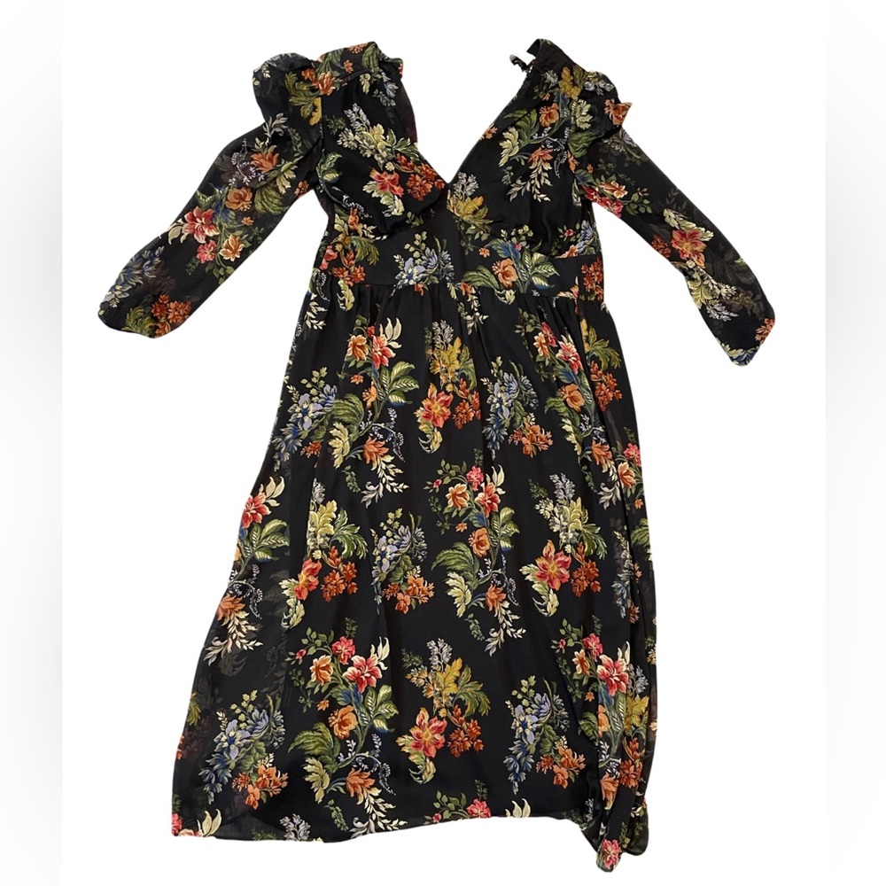 Mango Black Floral Dress Size 8